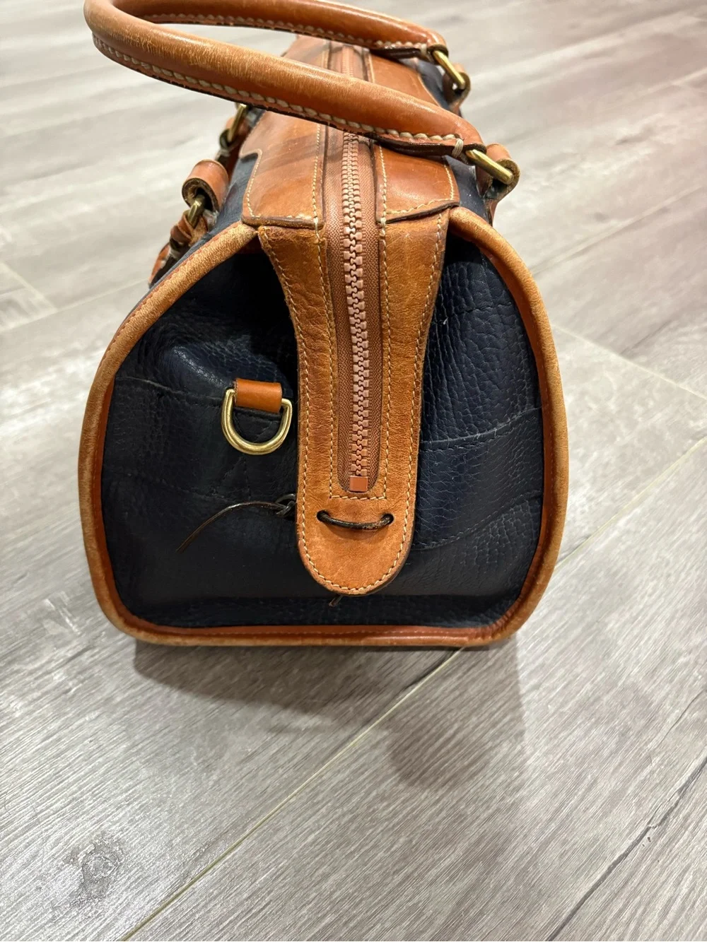 Dooney & Bourke Navy and Tan Pebbled Leather Doctor Bag